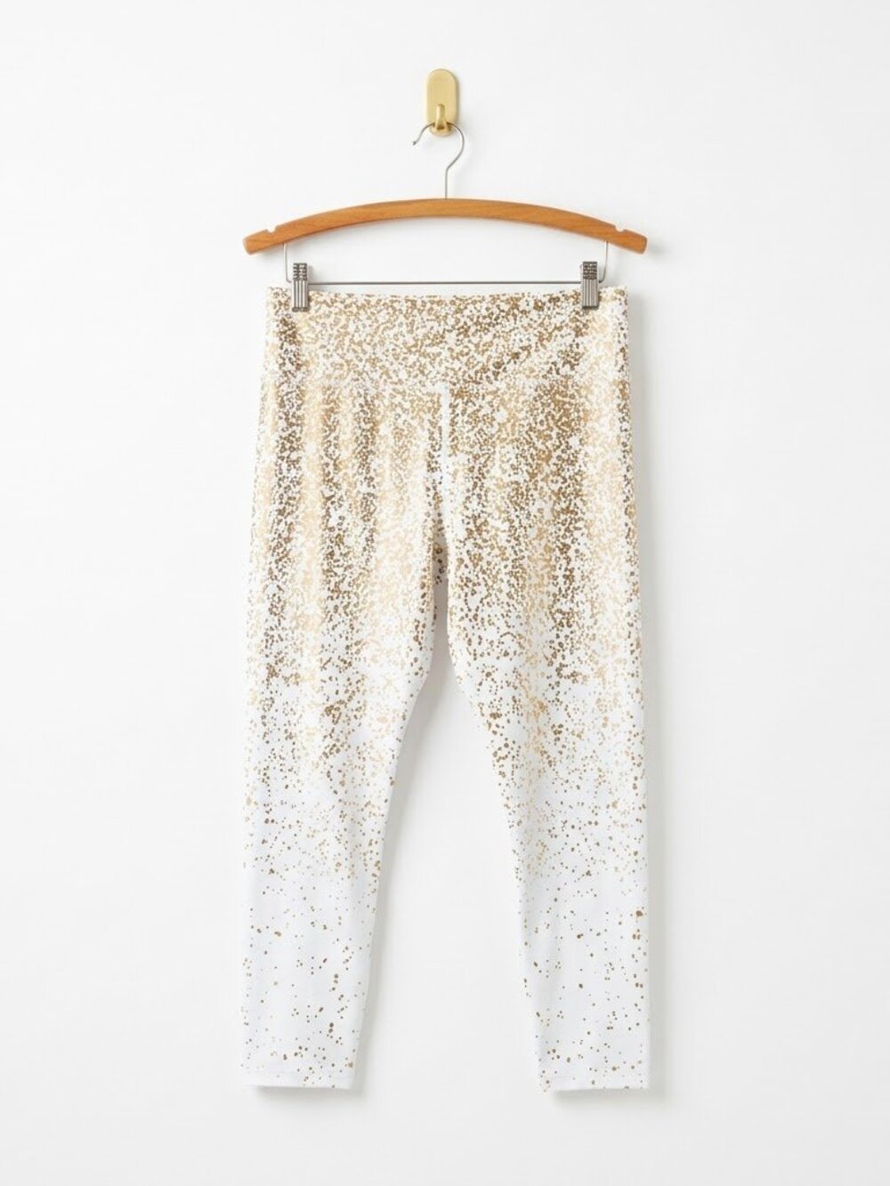 Gold Metallic Speckle Splatter Paint Leggings Size 14 16 White High Waist